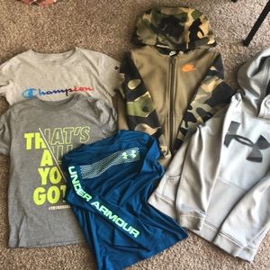 Lot of boys Size small tops, hoodies Nike,Champion, Under armor